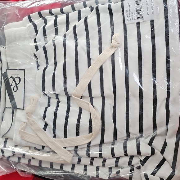 Ampersand Avenue Striped Black Ivory Jogger Lounge Pants 3XL - Picture 3 of 5